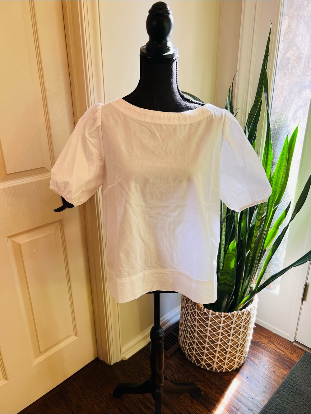 White Cotton Puff Sleeve Blouse Short Sleeve Minimalist Top